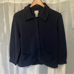 Chico's Sweater Women's Size 2 Snap Buttons Blue Knit Business Long Sleeve